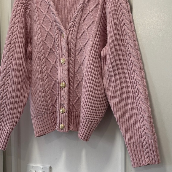 Ann Taylor Light Pink Cable Knit V-Neck Cardigan Sweater Size Medium - Picture 3 of 11